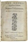 BIBLE IN GREEK.  Tes kaines diathekes hapanta. Novum Testamentum.  1569.  Lacks one leaf.